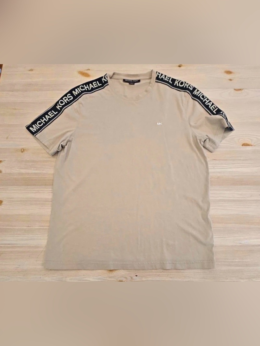 Michael Kors Beige Short-Sleeve Logo-Trim Crewneck Tee